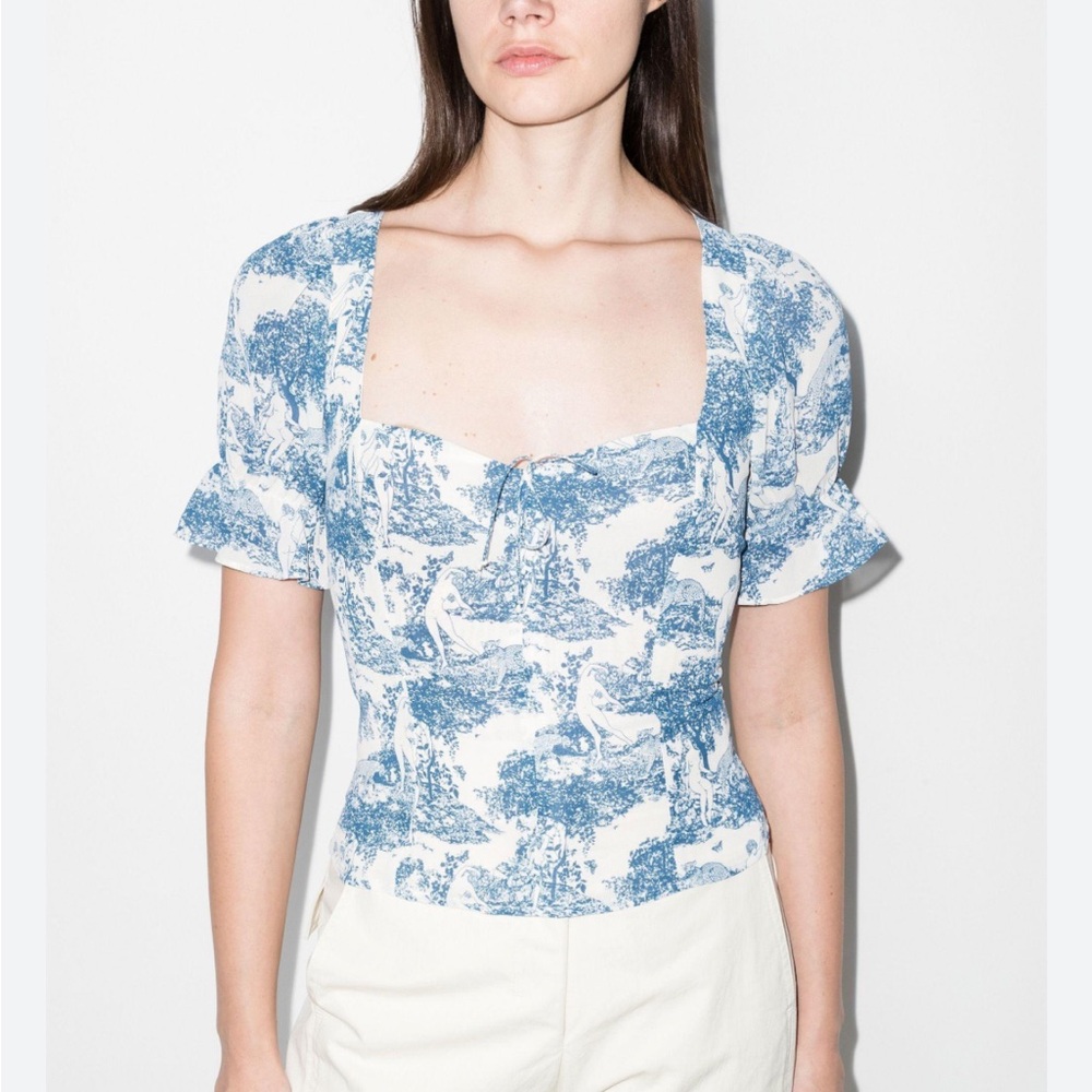 Reformation Blue Delevan Toile De Jouy Top Size 4